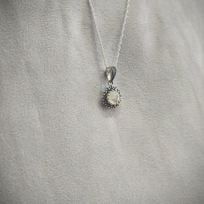 Sparkly Mother of Pearl Marcasite Silver Pendant - The Hirst Collection