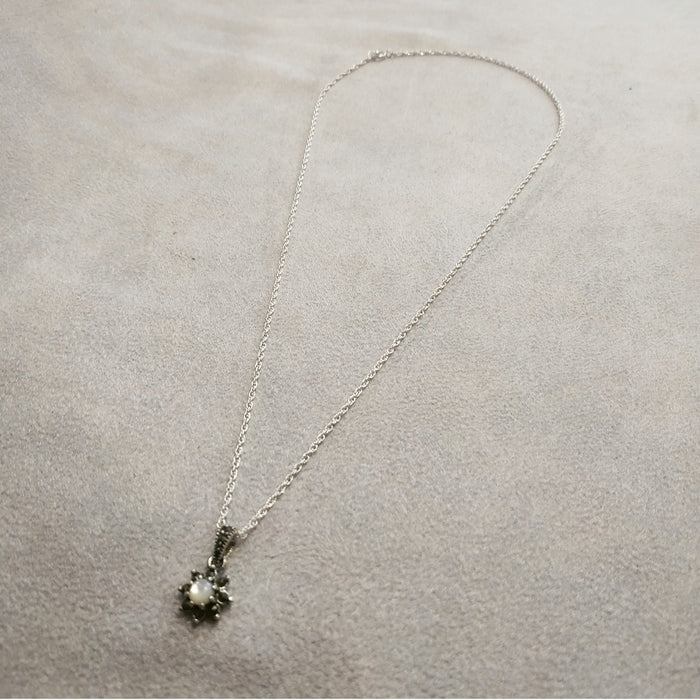 Pearl Flower Marcasite silver small pendant - The Hirst Collection