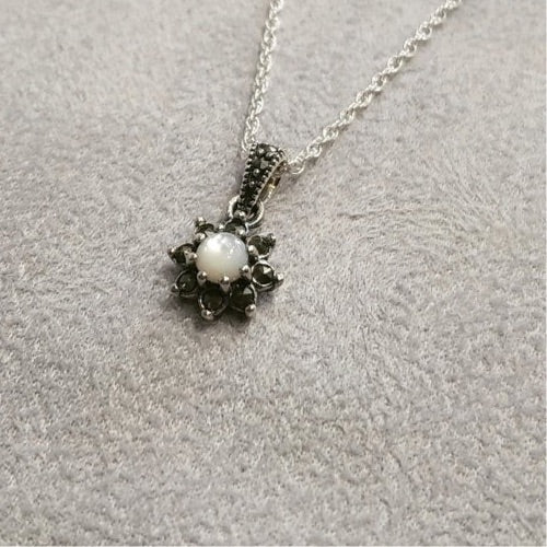 Pearl Flower Marcasite silver small pendant - The Hirst Collection