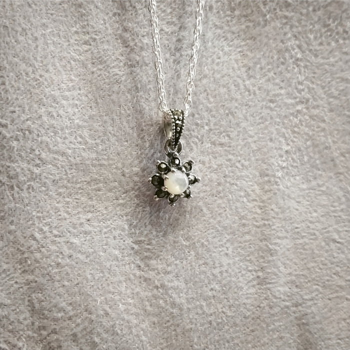 Pearl Flower Marcasite silver small pendant - The Hirst Collection