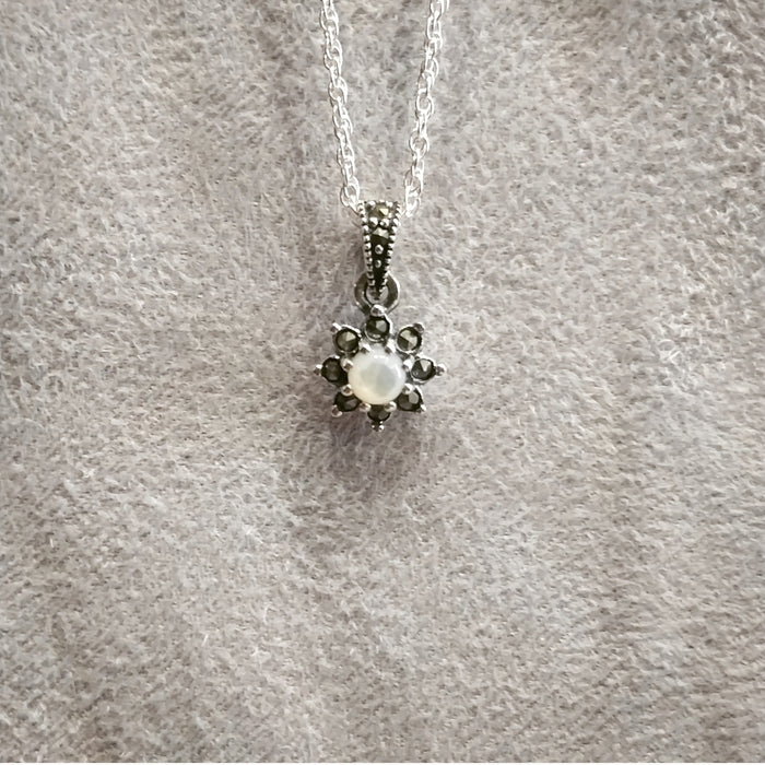 Pearl Flower Marcasite silver small pendant - The Hirst Collection