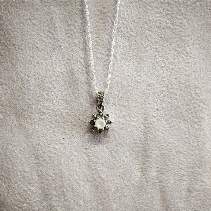 Pearl Flower Marcasite silver small pendant - The Hirst Collection