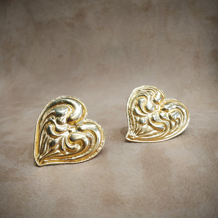 Edouard Rambaud Chunky Gold Heart vintage clip on earrings - The Hirst Collection