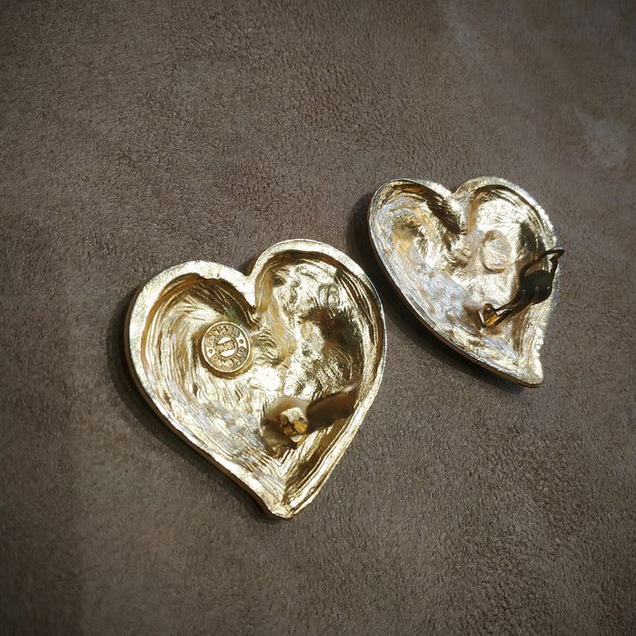 Edouard Rambaud Chunky Gold Heart vintage clip on earrings - The Hirst Collection