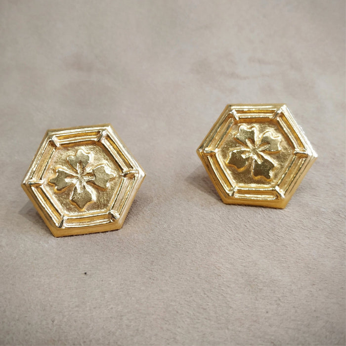 Lanvin Vintage Gold Hexagonal Clip on Earrings - The Hirst Collection