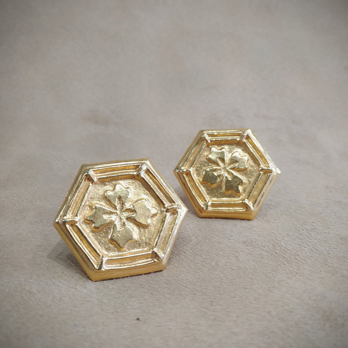 Lanvin Vintage Gold Hexagonal Clip on Earrings - The Hirst Collection