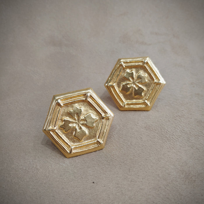 Lanvin Vintage Gold Hexagonal Clip on Earrings - The Hirst Collection