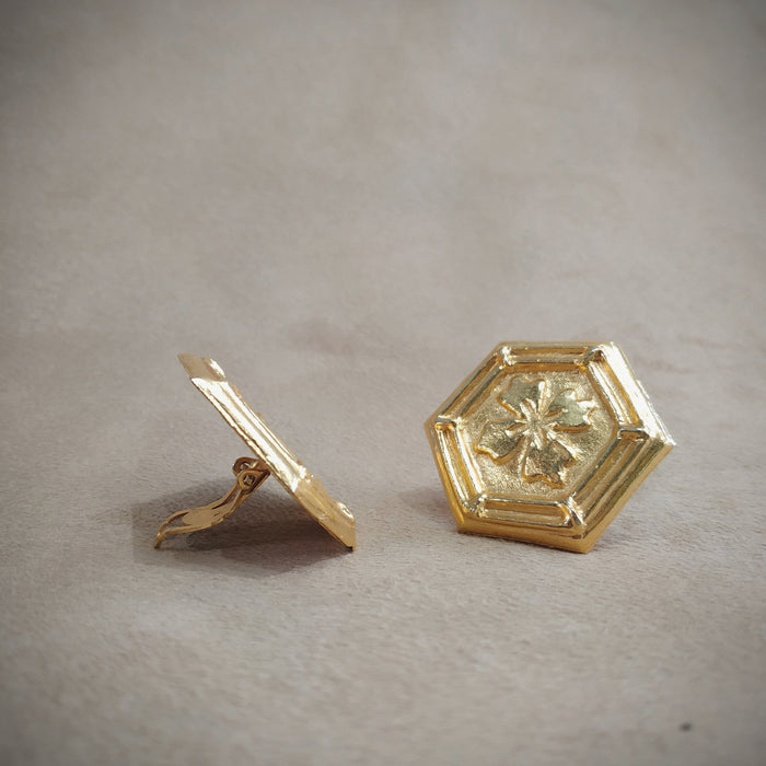 Lanvin Vintage Gold Hexagonal Clip on Earrings - The Hirst Collection