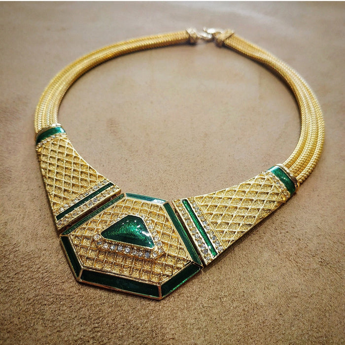 Balenciaga Vintage Green Enamel Art Deco Necklace - The Hirst Collection