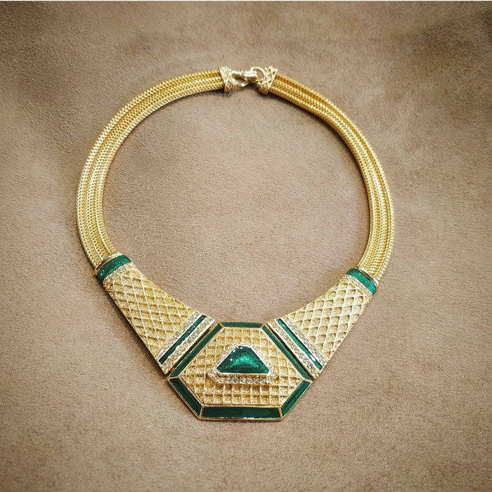 Balenciaga Vintage Green Enamel Art Deco Necklace - The Hirst Collection