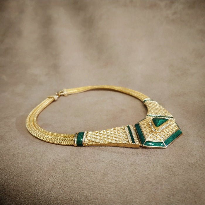 Balenciaga Vintage Green Enamel Art Deco Necklace - The Hirst Collection