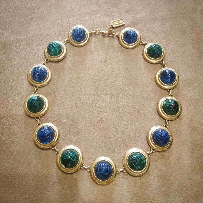 David Grau Vintage statement Blue Green Cabochon necklace - The Hirst Collection