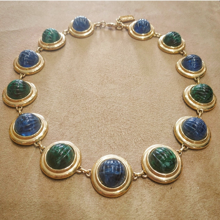 David Grau Vintage statement Blue Green Cabochon necklace - The Hirst Collection