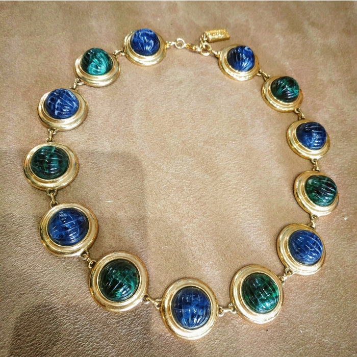 David Grau Vintage statement Blue Green Cabochon necklace - The Hirst Collection