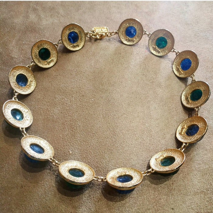 David Grau Vintage statement Blue Green Cabochon necklace - The Hirst Collection