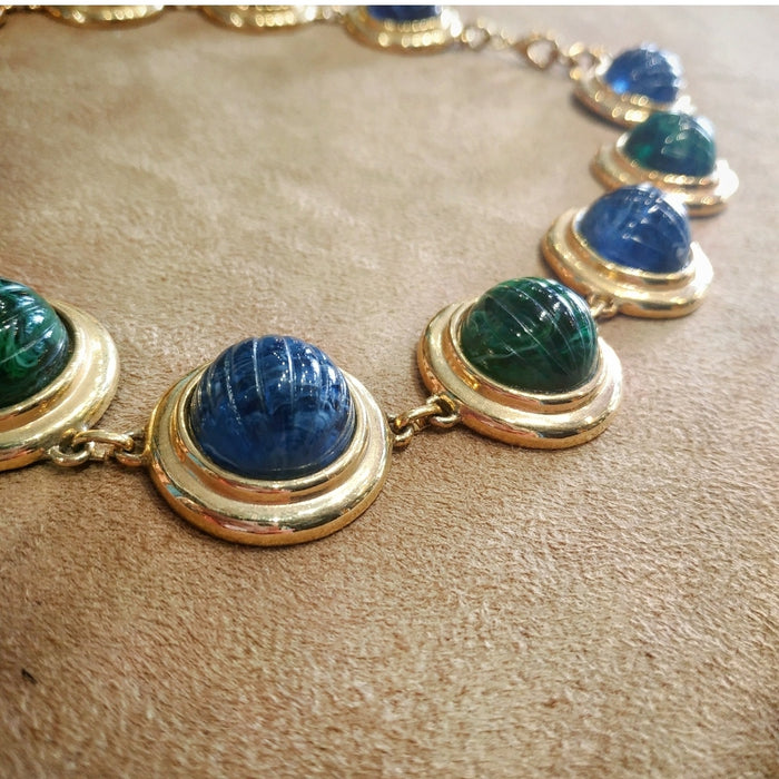 David Grau Vintage statement Blue Green Cabochon necklace - The Hirst Collection