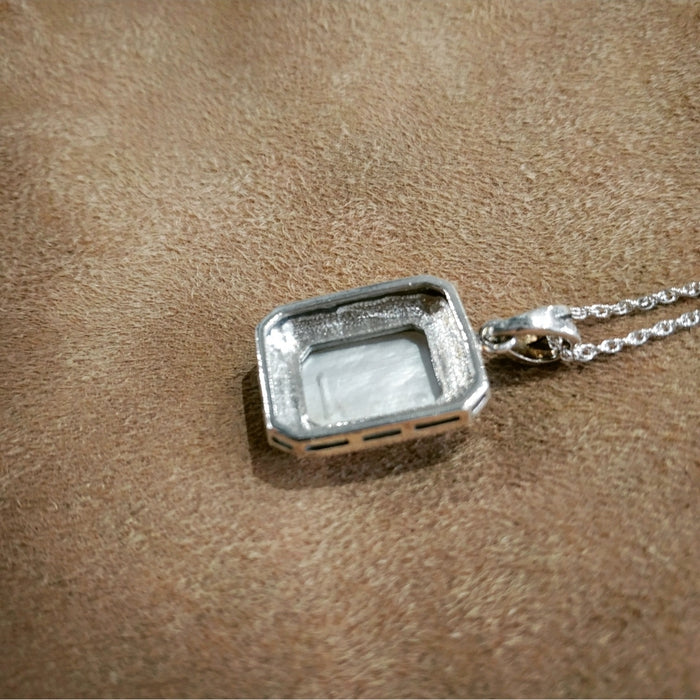 Mother of Pearl Bridal Queen Solitaire Pendant Necklace Silver Marcasite - The Hirst Collection