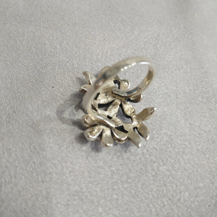 Silver Marcasite Freshwater Pearl Floral Ring - The Hirst Collection