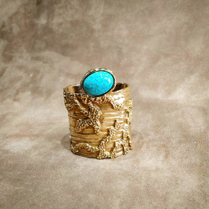 Yves Saint Laurent Gold Turquoise Statement Arty Cuff Bracelet YSL - The Hirst Collection