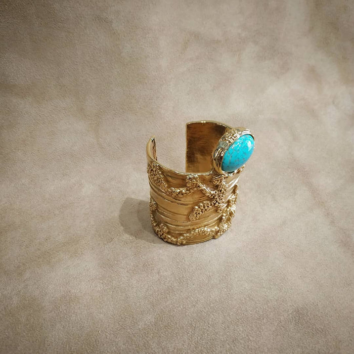 Yves Saint Laurent Gold Turquoise Statement Arty Cuff Bracelet YSL - The Hirst Collection