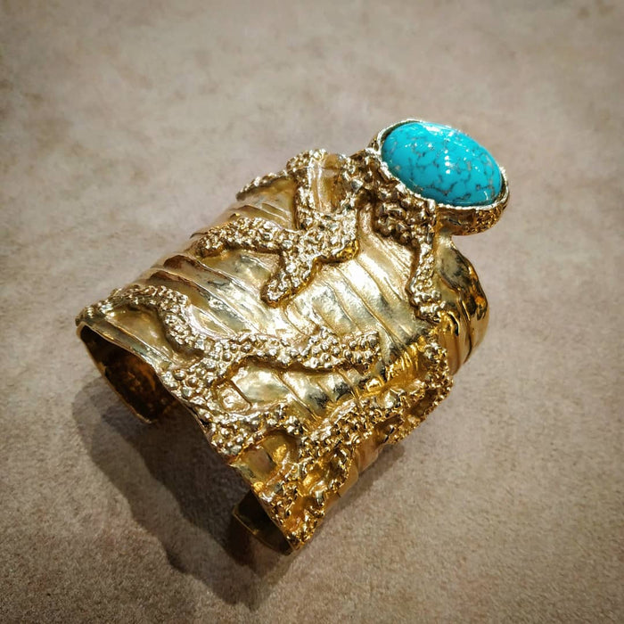 Yves Saint Laurent Gold Turquoise Statement Arty Cuff Bracelet YSL - The Hirst Collection