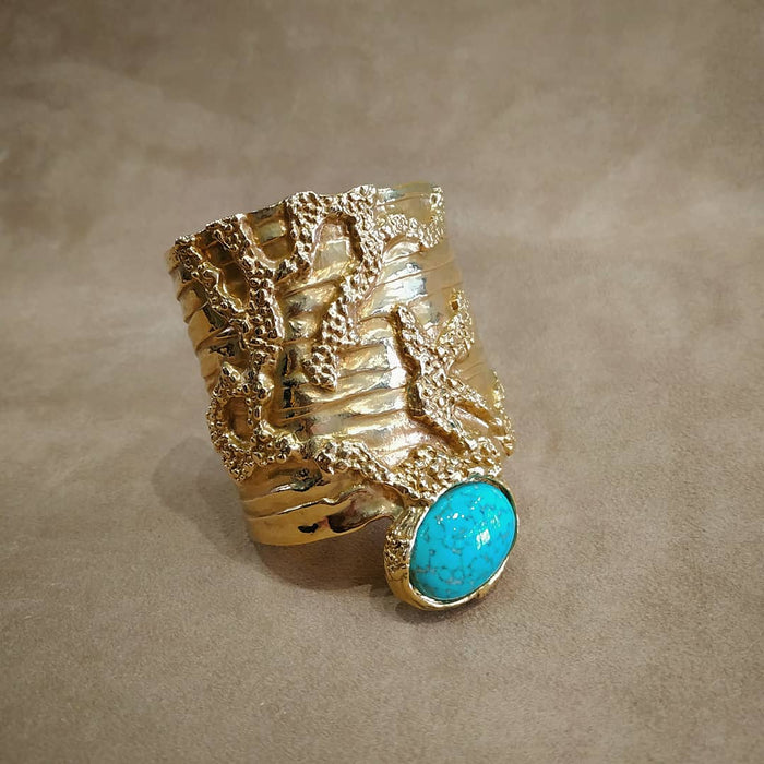 Yves Saint Laurent Gold Turquoise Statement Arty Cuff Bracelet YSL - The Hirst Collection