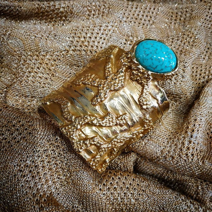 Yves Saint Laurent Gold Turquoise Statement Arty Cuff Bracelet YSL - The Hirst Collection