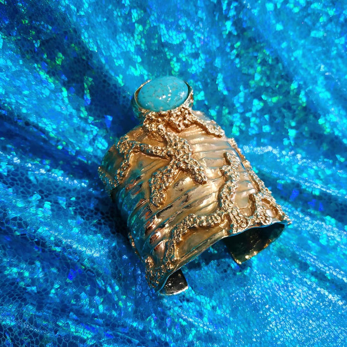 Yves Saint Laurent Gold Turquoise Statement Arty Cuff Bracelet YSL - The Hirst Collection