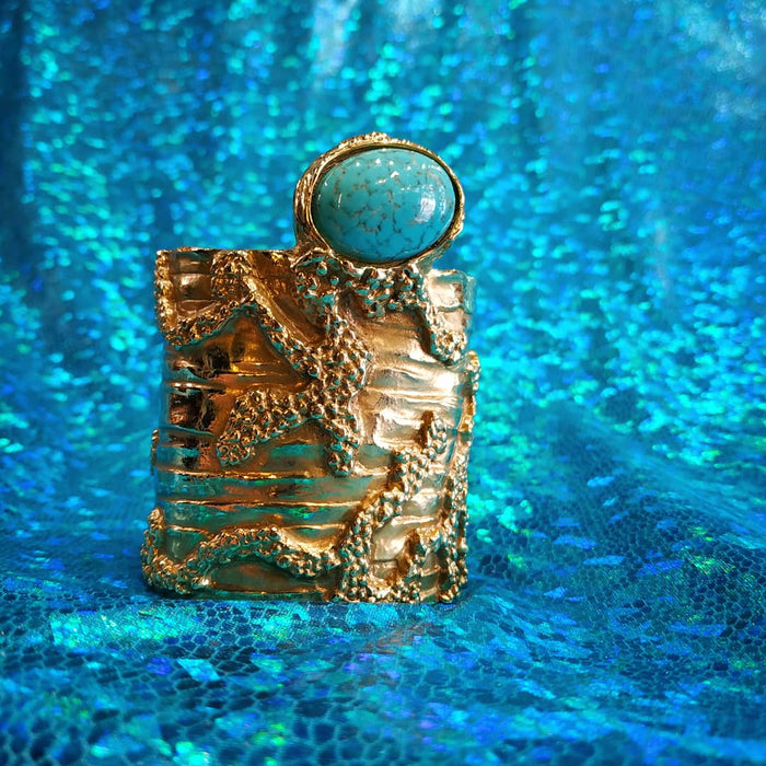 Yves Saint Laurent Gold Turquoise Statement Arty Cuff Bracelet YSL - The Hirst Collection