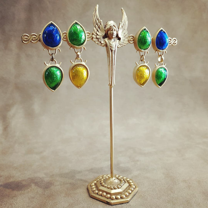 Rima Ariss Green Blue Foil Glass Clip On Drop earrings - The Hirst Collection