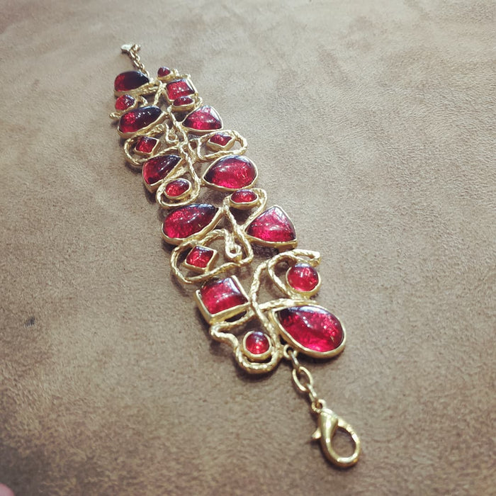 Dolce Vita vintage Gold Red Glass statement Bracelet - The Hirst Collection