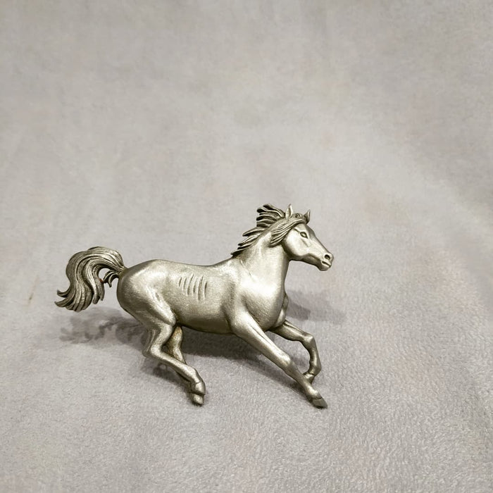 JJ galloping  horse brooch in Pewter - The Hirst Collection