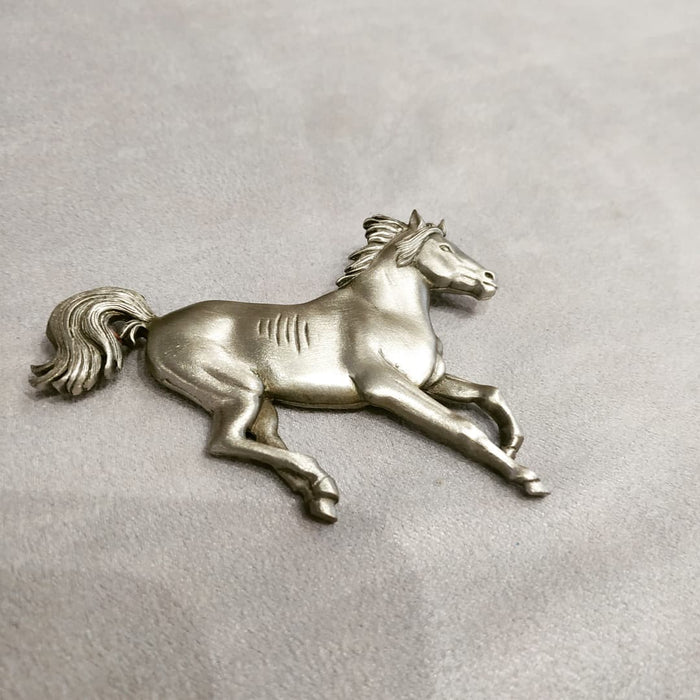JJ galloping  horse brooch in Pewter - The Hirst Collection