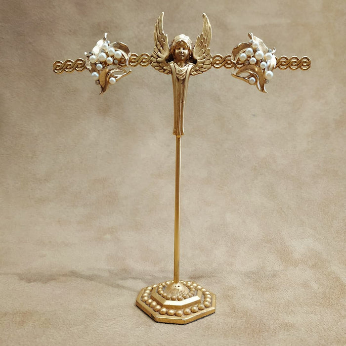 Trifari Golden Crystal Pearl Leafy Earrings Vintage - The Hirst Collection
