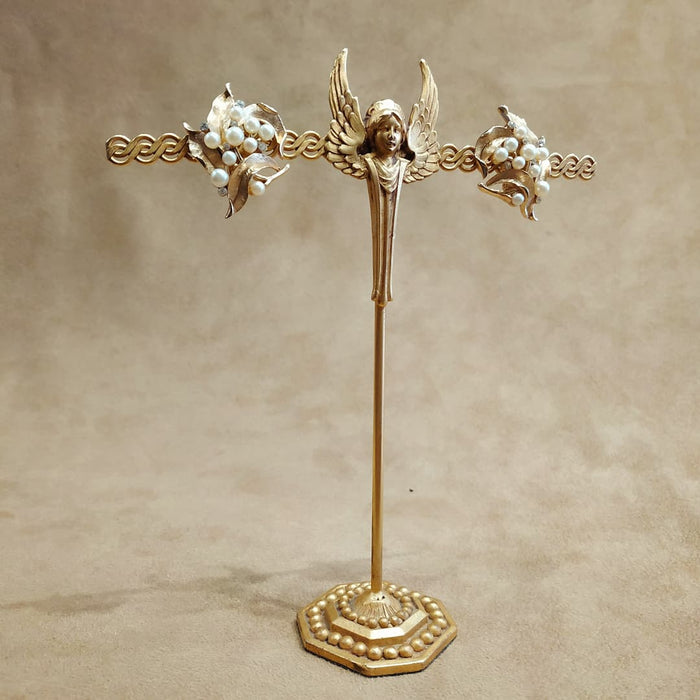 Trifari Golden Crystal Pearl Leafy Earrings Vintage - The Hirst Collection