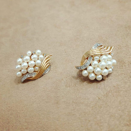 Trifari Golden Crystal Pearl Bridal Earrings Vintage - The Hirst Collection