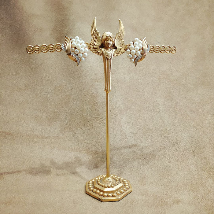 Trifari Golden Crystal Pearl Bridal Earrings Vintage - The Hirst Collection