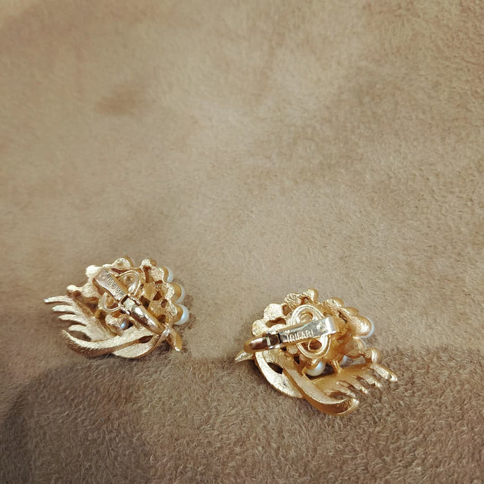Trifari Golden Crystal Pearl Bridal Earrings Vintage - The Hirst Collection