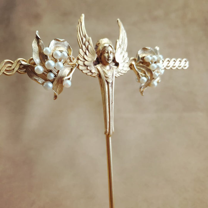 Trifari Golden Pearl Leafy Earrings Vintage - The Hirst Collection