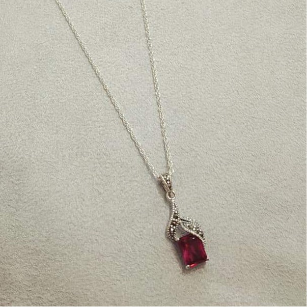 Art Deco Ruby Crystal  Silver Pendant - The Hirst Collection
