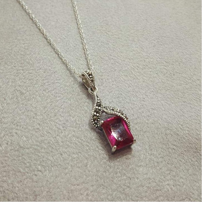 Art Deco Ruby Crystal  Silver Pendant - The Hirst Collection