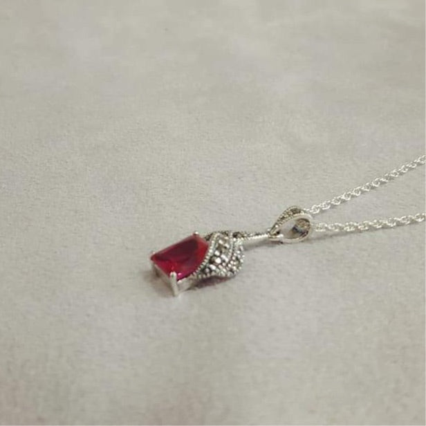 Art Deco Ruby Crystal  Silver Pendant - The Hirst Collection