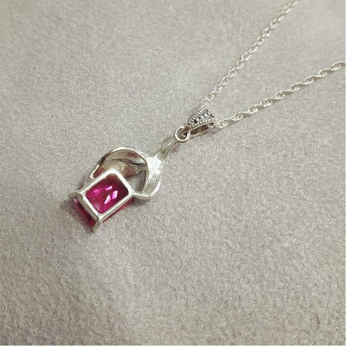 Art Deco Ruby Crystal  Silver Pendant - The Hirst Collection