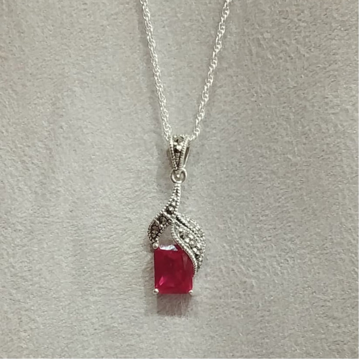 Art Deco Ruby Crystal  Silver Pendant - The Hirst Collection