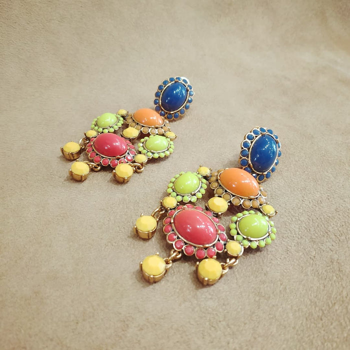 Oscar De La Renta Statement Clip On Multi-Coloured Earrings - The Hirst Collection
