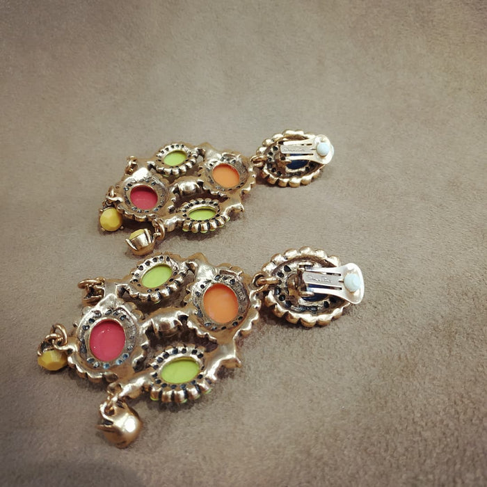 Oscar De La Renta Statement Clip On Multi-Coloured Earrings - The Hirst Collection