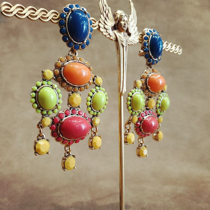Oscar De La Renta Statement Clip On Multi-Coloured Earrings - The Hirst Collection