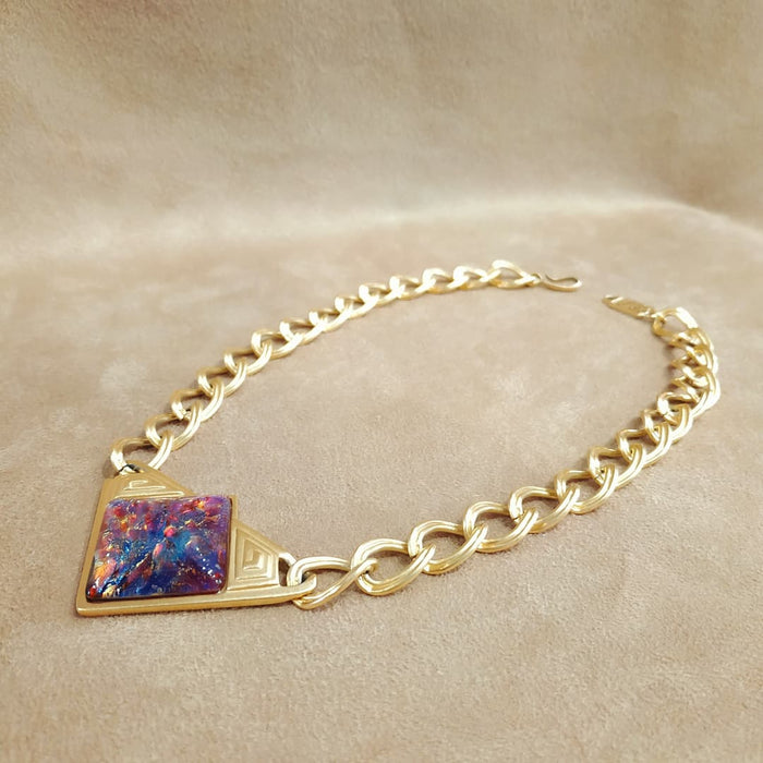 Yves Saint Laurent Vintage Necklace Gold Pink Purple Dichroic Glass Statement - The Hirst Collection
