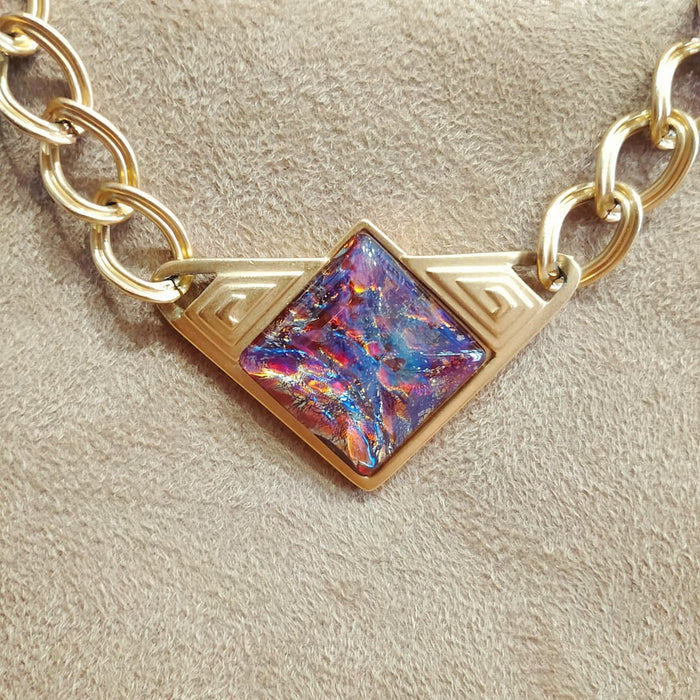 Yves Saint Laurent Vintage Necklace Gold Pink Purple Dichroic Glass Statement - The Hirst Collection