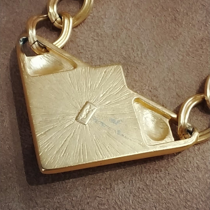 Yves Saint Laurent Vintage Necklace Gold Pink Purple Dichroic Glass Statement - The Hirst Collection